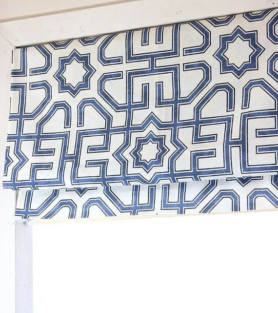 Latice Geometric Navy Flat Roman Shade/CL1067