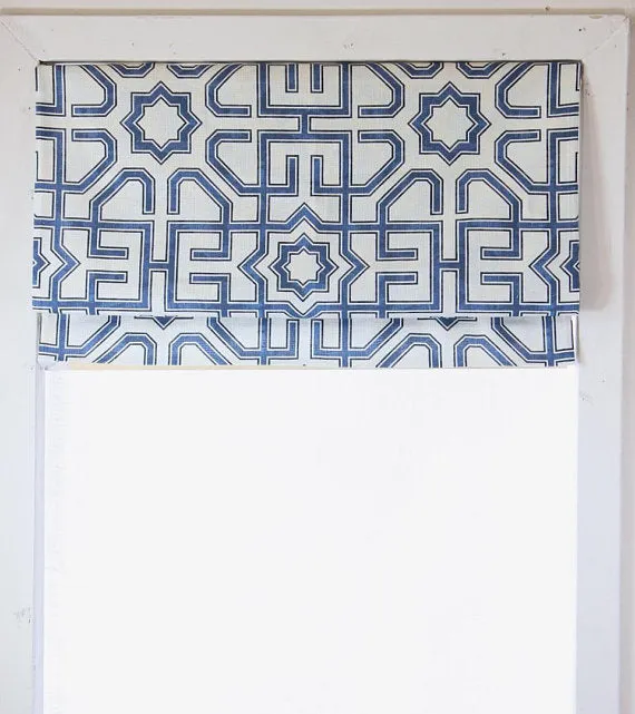 Latice Geometric Navy Flat Roman Shade/CL1067