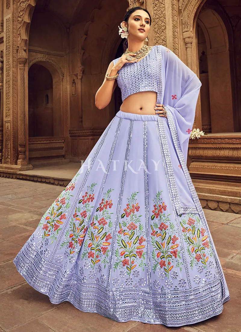 Lavender Floral Embroidered Traditional Lehenga Choli