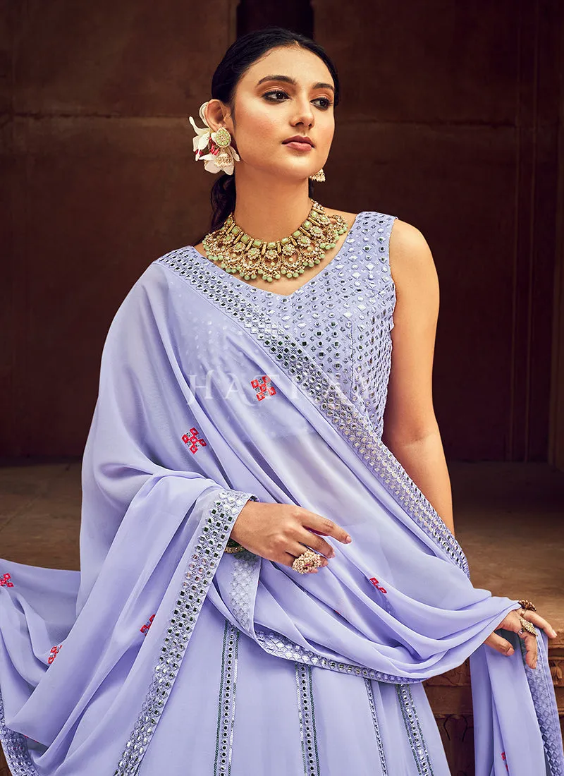 Lavender Floral Embroidered Traditional Lehenga Choli
