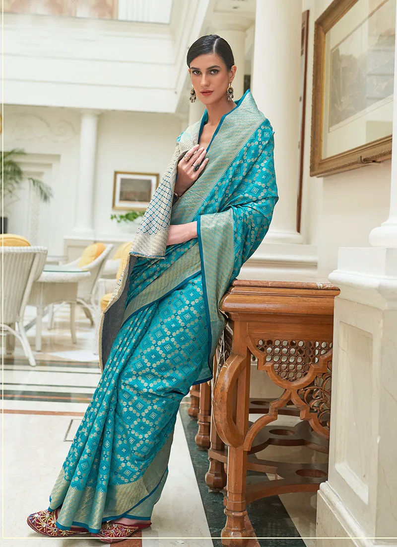 Light Blue Patola Silk Saree