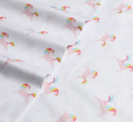 Mainstays Kids Printed Easy Wash Soft-Microfiber Sheet Set, Wrinkle Resistant, Super Soft, Double, Unicorn