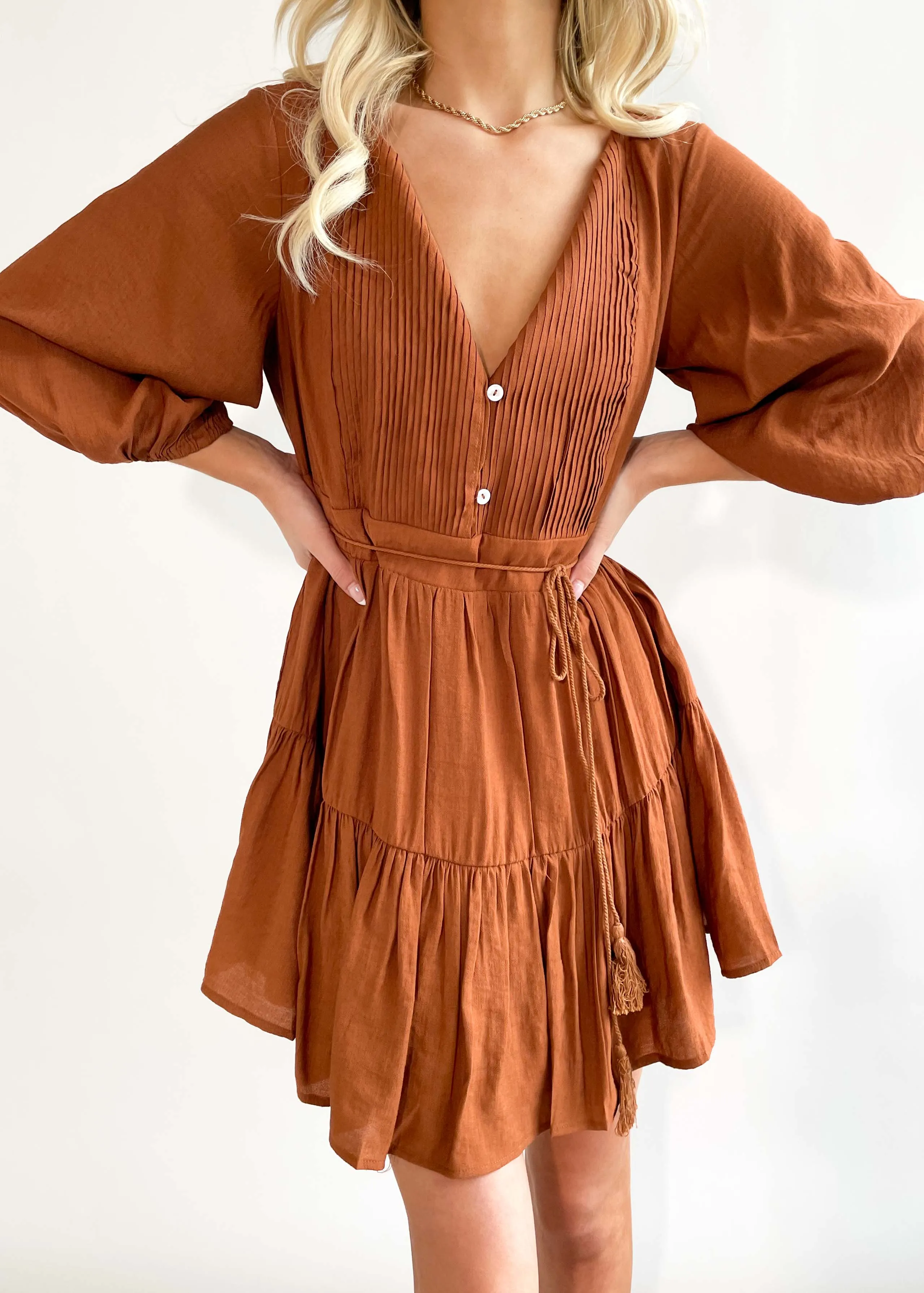 Mattie Smock Dress - Rust