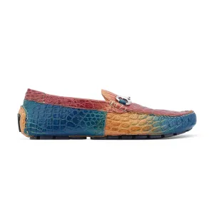Mauri Scenic in Toffee / Blue / Rasberry Mens Exotic Alligator Driver Moccasins Loafers