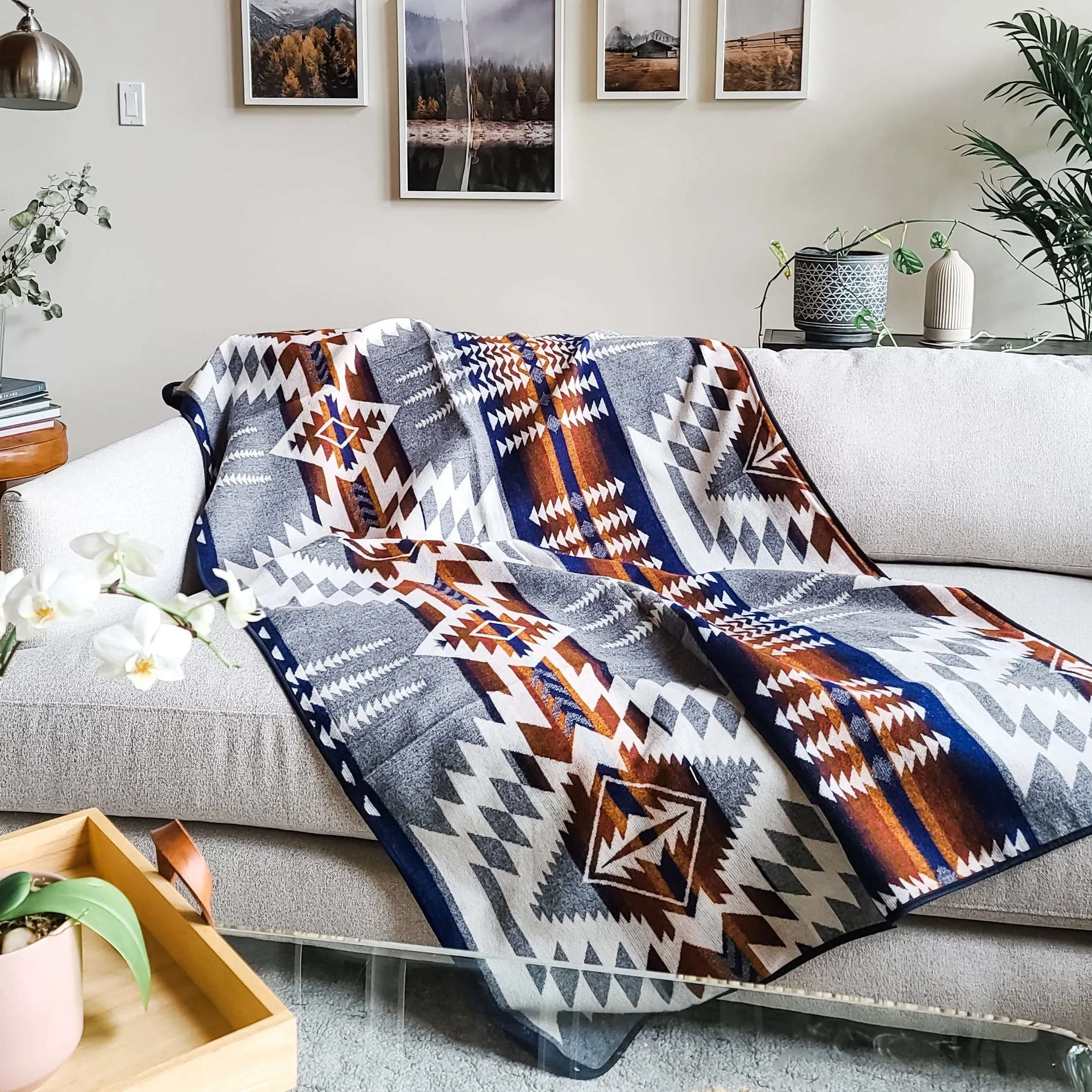 Mica Aztec Reversible Blanket  //  Grey/Rust/Navy