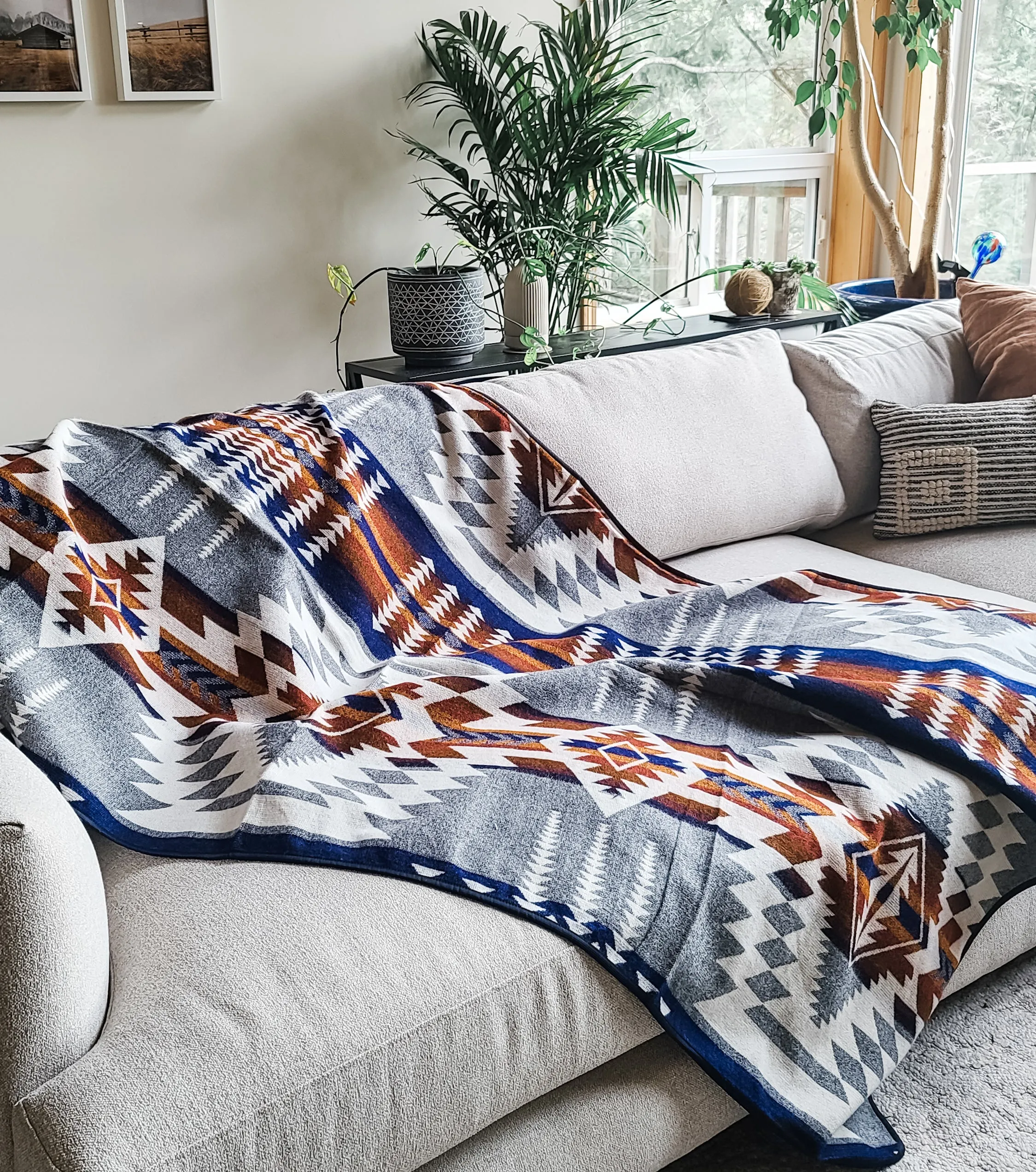 Mica Aztec Reversible Blanket  //  Grey/Rust/Navy