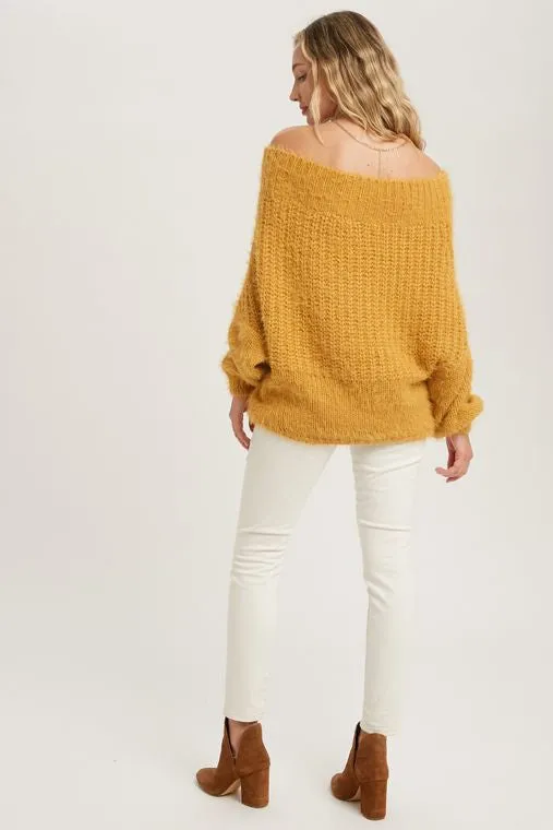 Mustard Off The Shoulder Sweater