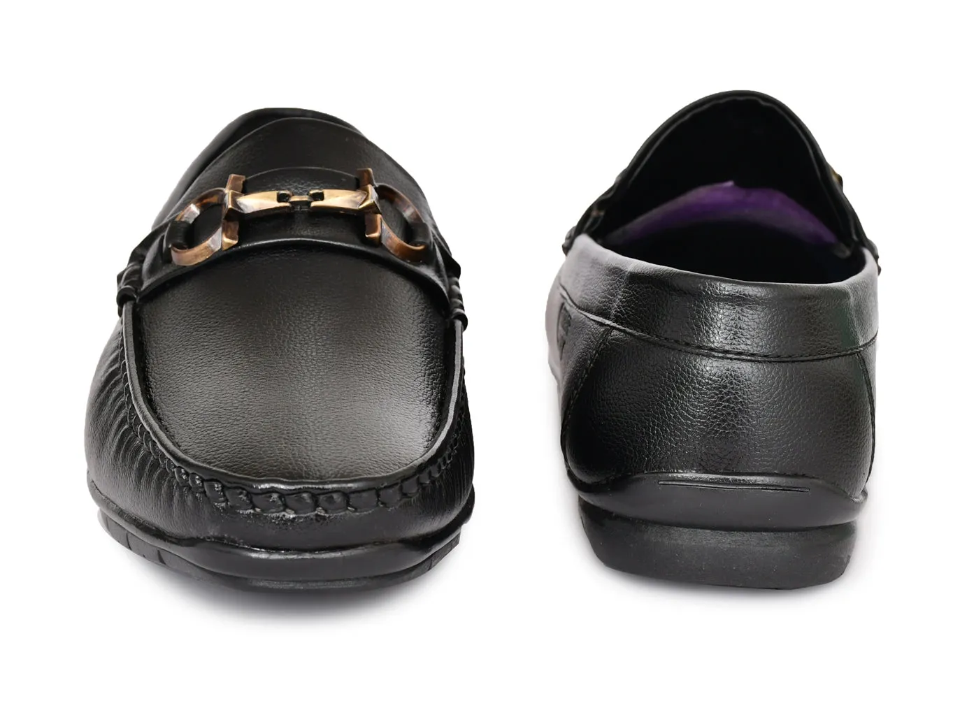Neat Look Loafers for Men with Double Stitch & Metallic Buckle | Black