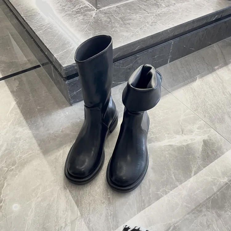 NEW & INSTOCK - Korean Style Leather Soft Leather Folded Boots