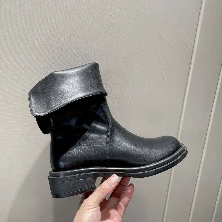 NEW & INSTOCK - Korean Style Leather Soft Leather Folded Boots