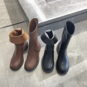 NEW & INSTOCK - Korean Style Leather Soft Leather Folded Boots