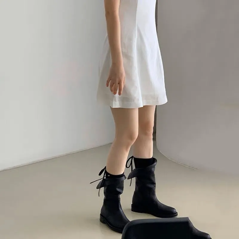 NEW & INSTOCK - Korean Style Leather Soft Leather Folded Boots