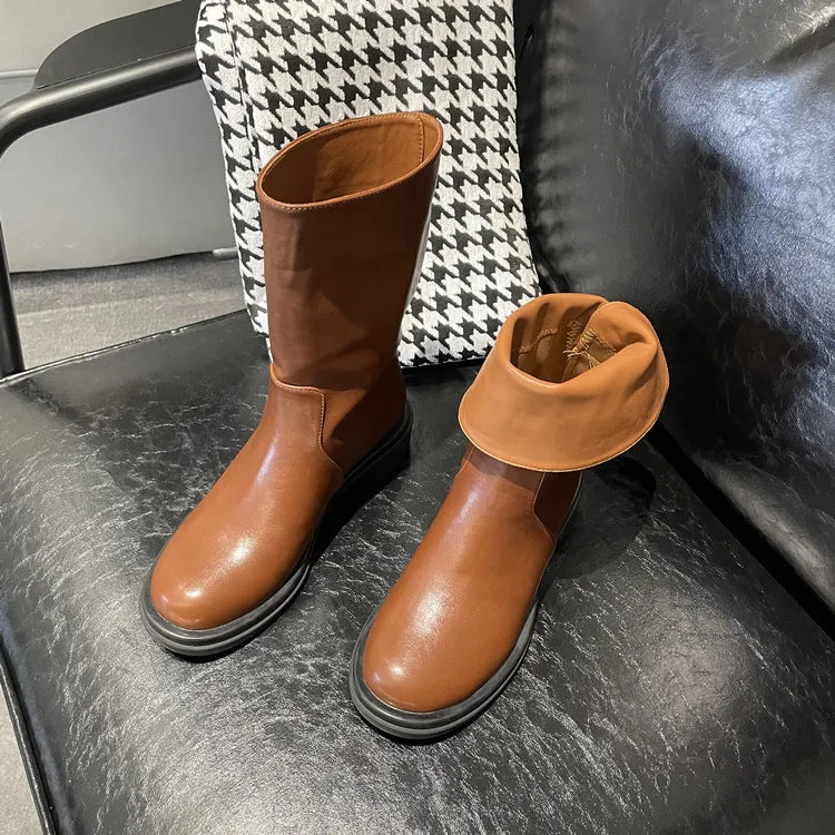 NEW & INSTOCK - Korean Style Leather Soft Leather Folded Boots