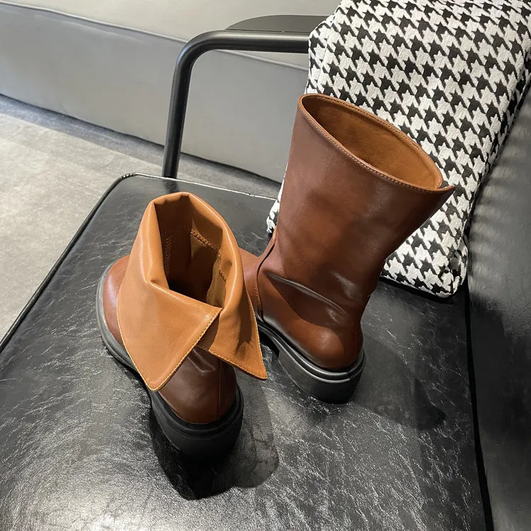 NEW & INSTOCK - Korean Style Leather Soft Leather Folded Boots