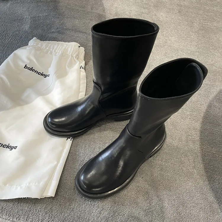 NEW & INSTOCK - Korean Style Leather Soft Leather Folded Boots