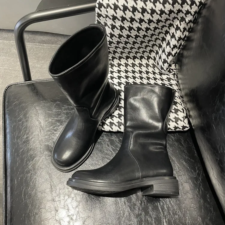 NEW & INSTOCK - Korean Style Leather Soft Leather Folded Boots