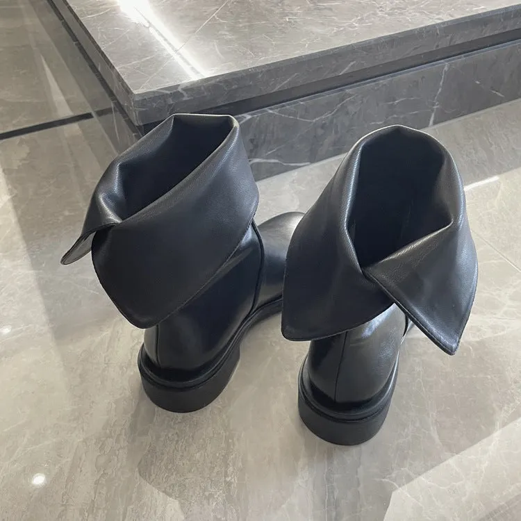 NEW & INSTOCK - Korean Style Leather Soft Leather Folded Boots