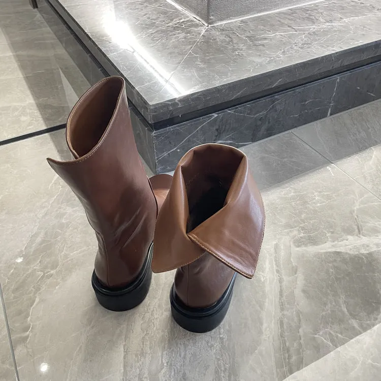 NEW & INSTOCK - Korean Style Leather Soft Leather Folded Boots