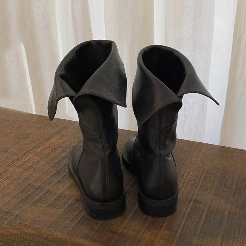 NEW & INSTOCK - Korean Style Leather Soft Leather Folded Boots