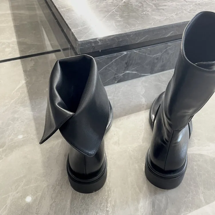 NEW & INSTOCK - Korean Style Leather Soft Leather Folded Boots