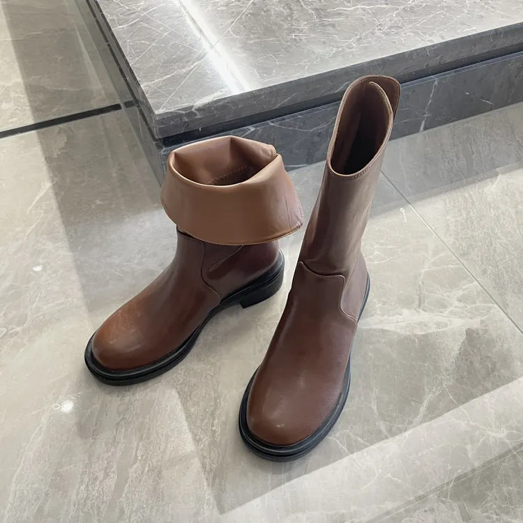 NEW & INSTOCK - Korean Style Leather Soft Leather Folded Boots