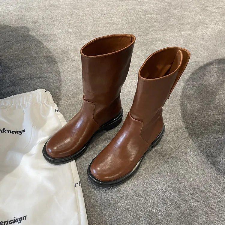 NEW & INSTOCK - Korean Style Leather Soft Leather Folded Boots