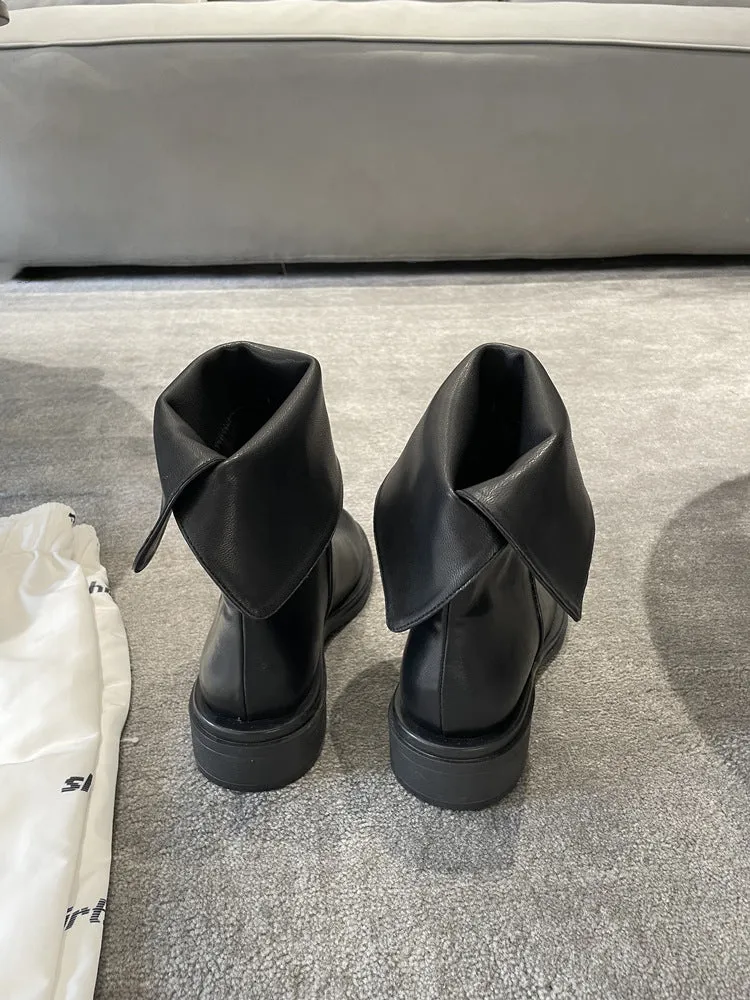 NEW & INSTOCK - Korean Style Leather Soft Leather Folded Boots