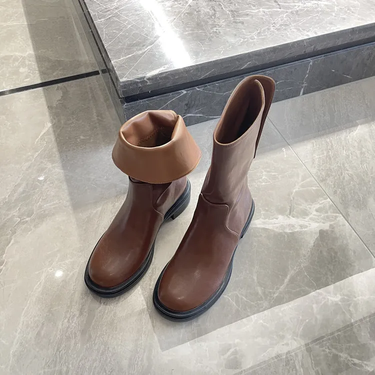 NEW & INSTOCK - Korean Style Leather Soft Leather Folded Boots