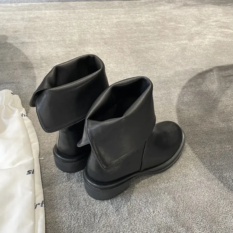 NEW & INSTOCK - Korean Style Leather Soft Leather Folded Boots