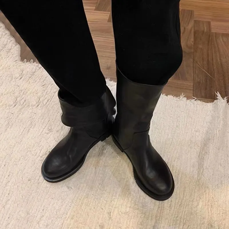 NEW & INSTOCK - Korean Style Leather Soft Leather Folded Boots