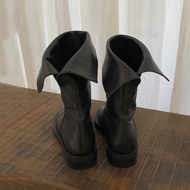 NEW & INSTOCK - Korean Style Leather Soft Leather Folded Boots