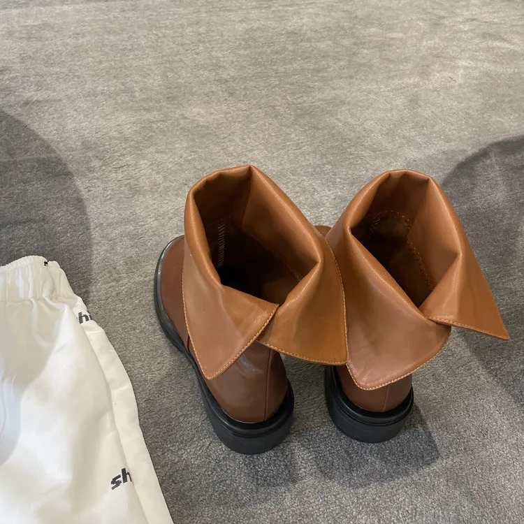 NEW & INSTOCK - Korean Style Leather Soft Leather Folded Boots