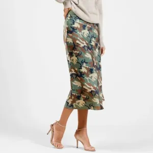 NWT Outerknown Regan Slip Camouflage Printed Midi Skit Size S
