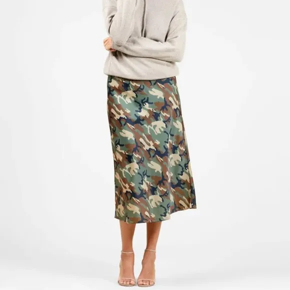 NWT Outerknown Regan Slip Camouflage Printed Midi Skit Size S