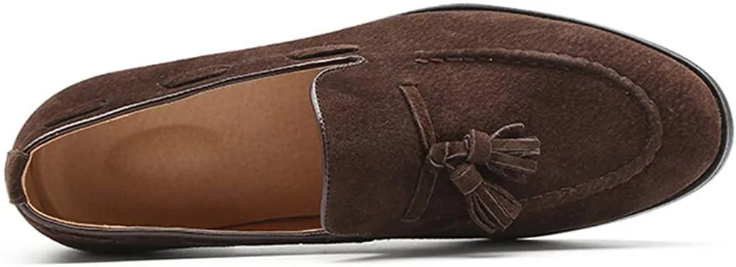 NXY Men's Suede Slippers Loafers Dress Shoes with Tassel Flats Slip-on Prom Loafer