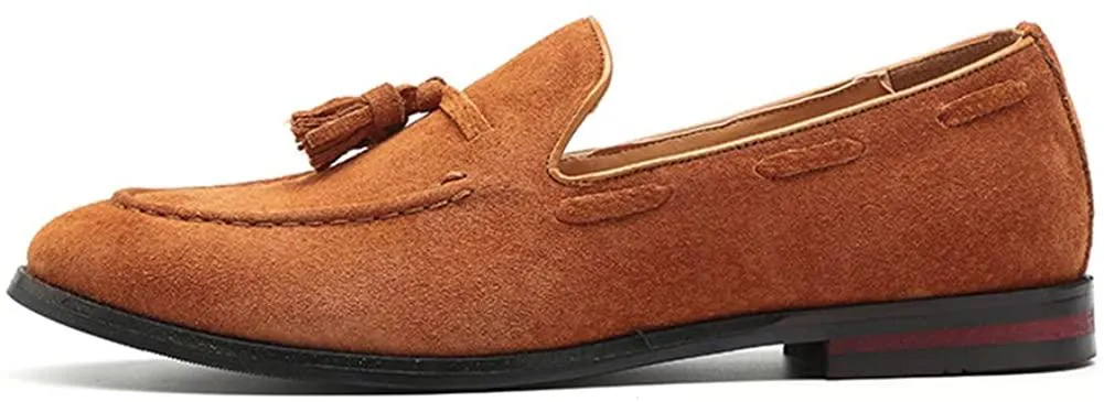 NXY Men's Suede Slippers Loafers Dress Shoes with Tassel Flats Slip-on Prom Loafer