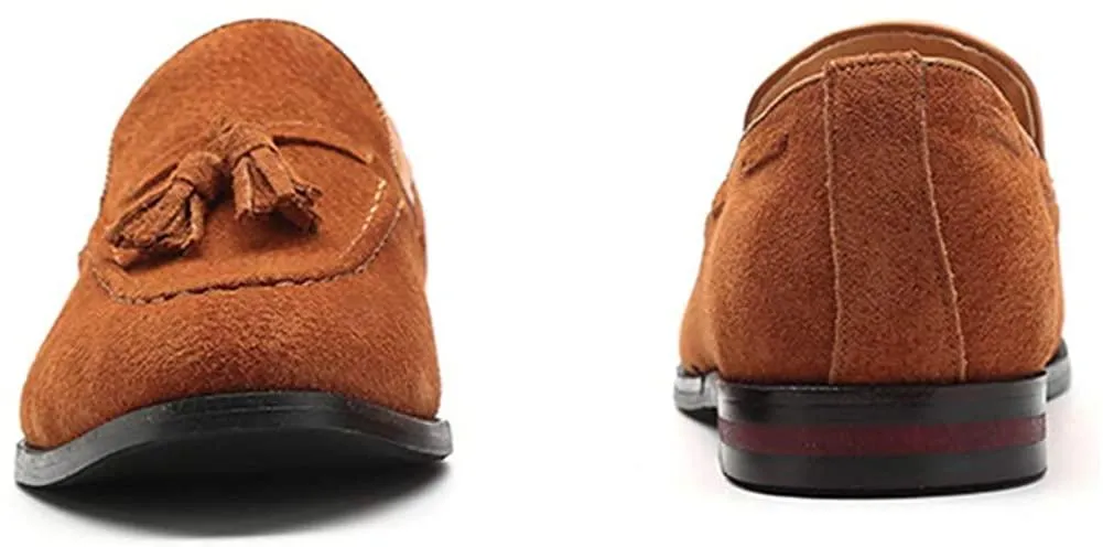 NXY Men's Suede Slippers Loafers Dress Shoes with Tassel Flats Slip-on Prom Loafer