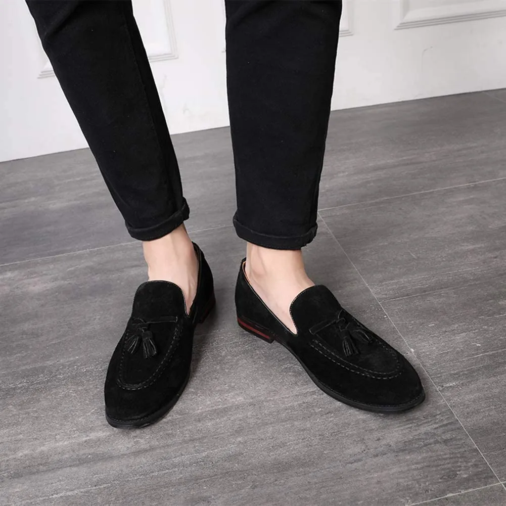 NXY Men's Suede Slippers Loafers Dress Shoes with Tassel Flats Slip-on Prom Loafer