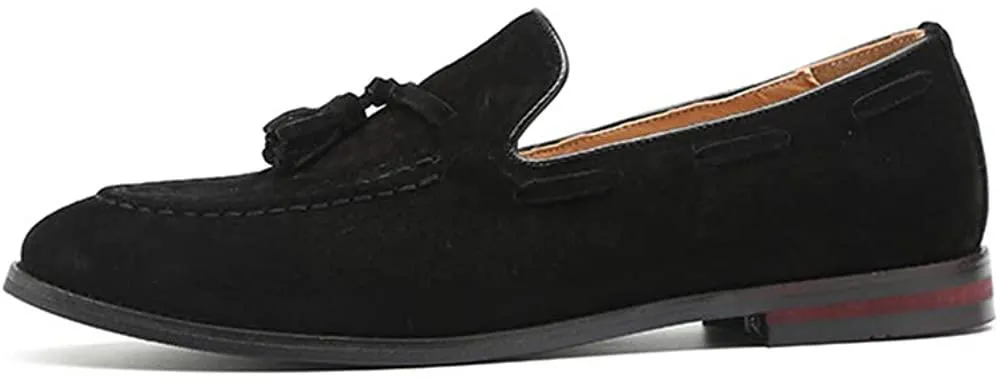 NXY Men's Suede Slippers Loafers Dress Shoes with Tassel Flats Slip-on Prom Loafer