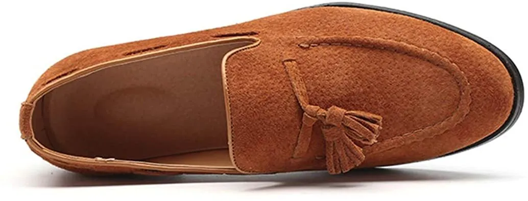NXY Men's Suede Slippers Loafers Dress Shoes with Tassel Flats Slip-on Prom Loafer