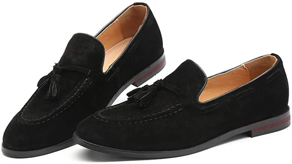 NXY Men's Suede Slippers Loafers Dress Shoes with Tassel Flats Slip-on Prom Loafer