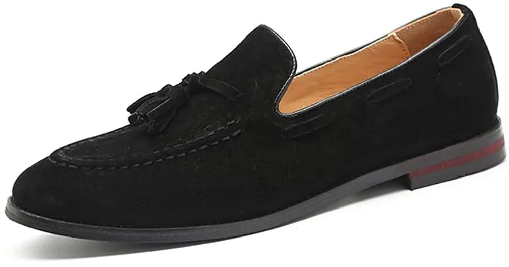 NXY Men's Suede Slippers Loafers Dress Shoes with Tassel Flats Slip-on Prom Loafer