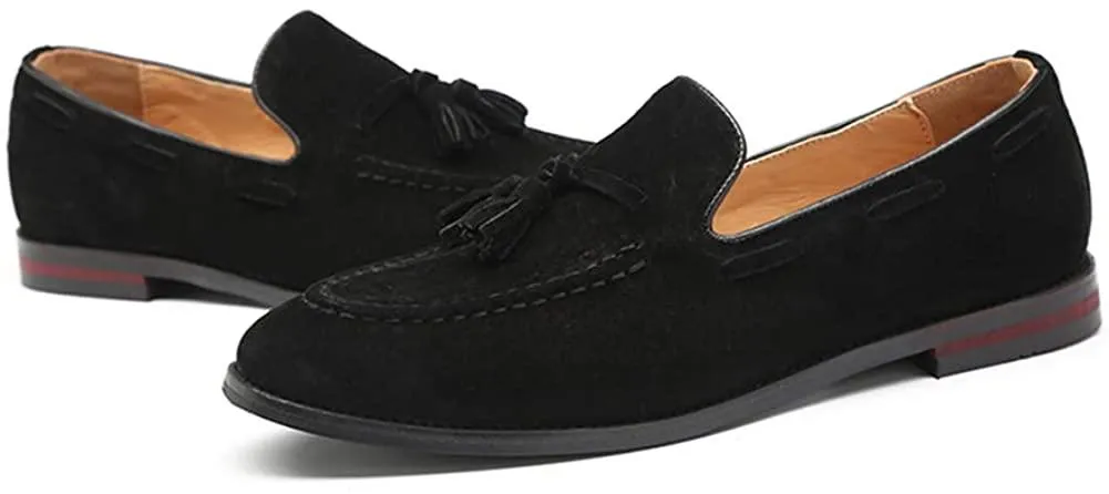 NXY Men's Suede Slippers Loafers Dress Shoes with Tassel Flats Slip-on Prom Loafer