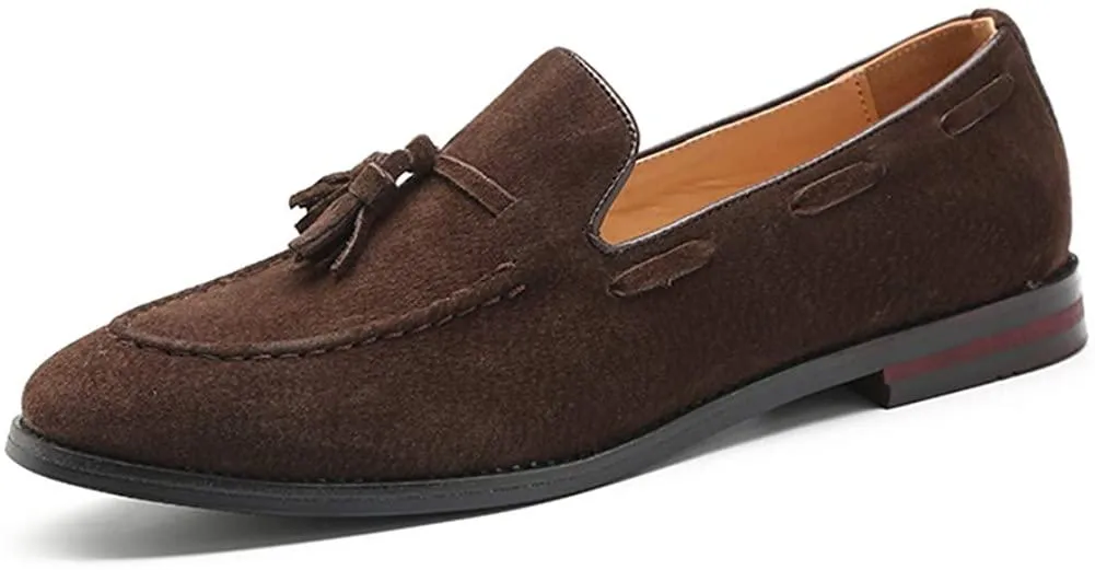 NXY Men's Suede Slippers Loafers Dress Shoes with Tassel Flats Slip-on Prom Loafer