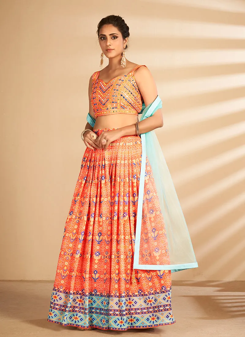 Orange Multi Embroidered Traditional Lehenga Choli