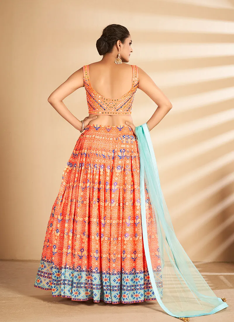 Orange Multi Embroidered Traditional Lehenga Choli