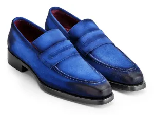Paul Parkman Men's Antique Suede Goodyear Welted Loafers in Blue