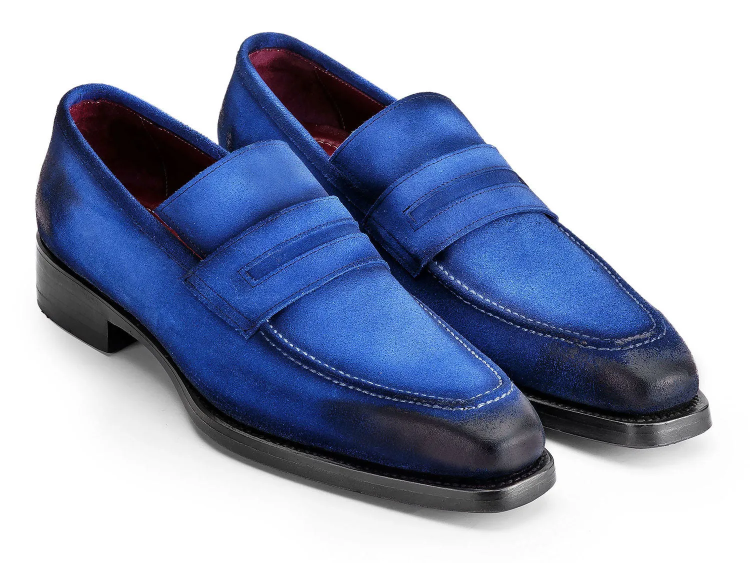 Paul Parkman Men's Antique Suede Goodyear Welted Loafers in Blue