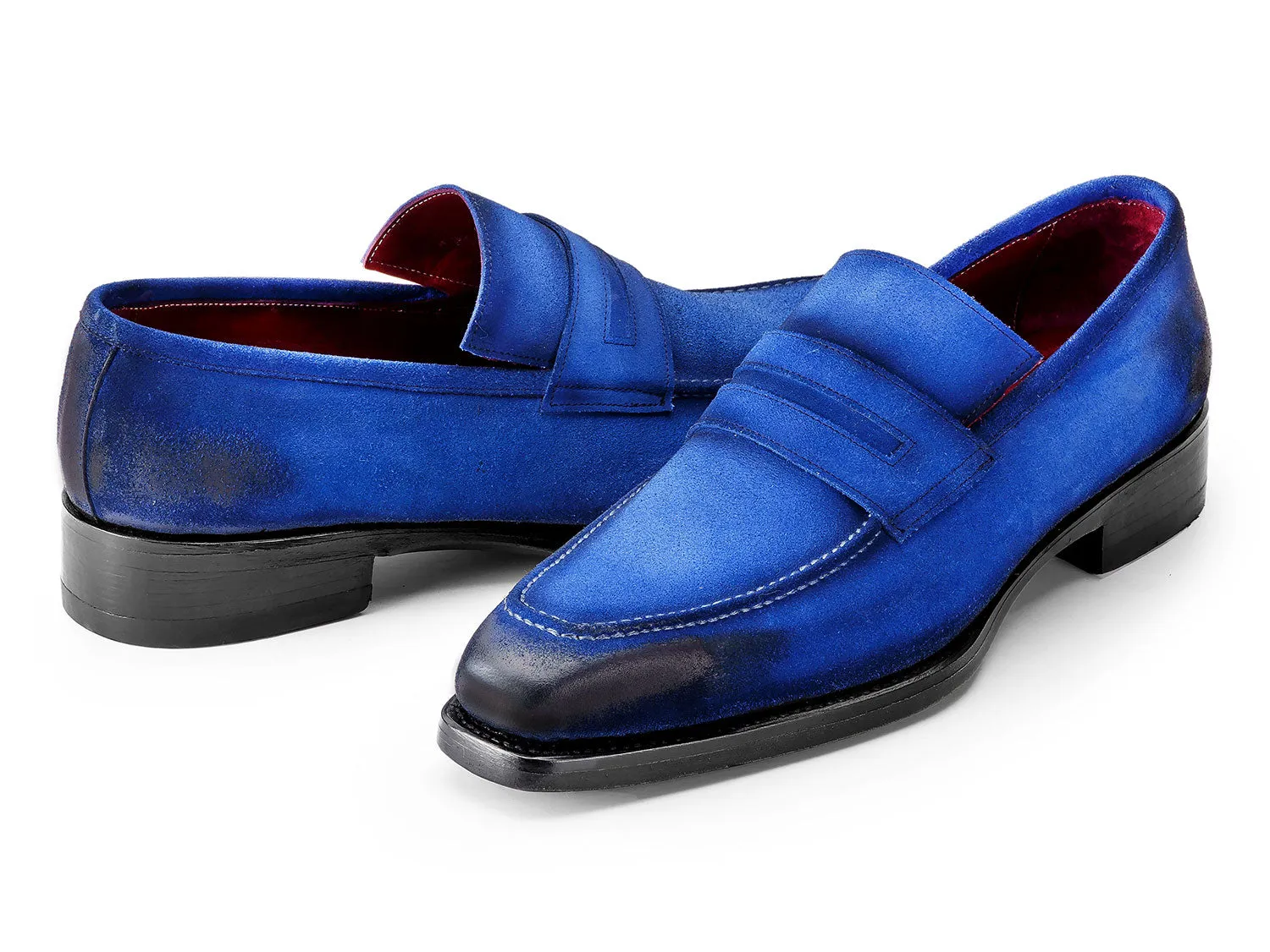 Paul Parkman Men's Antique Suede Goodyear Welted Loafers in Blue