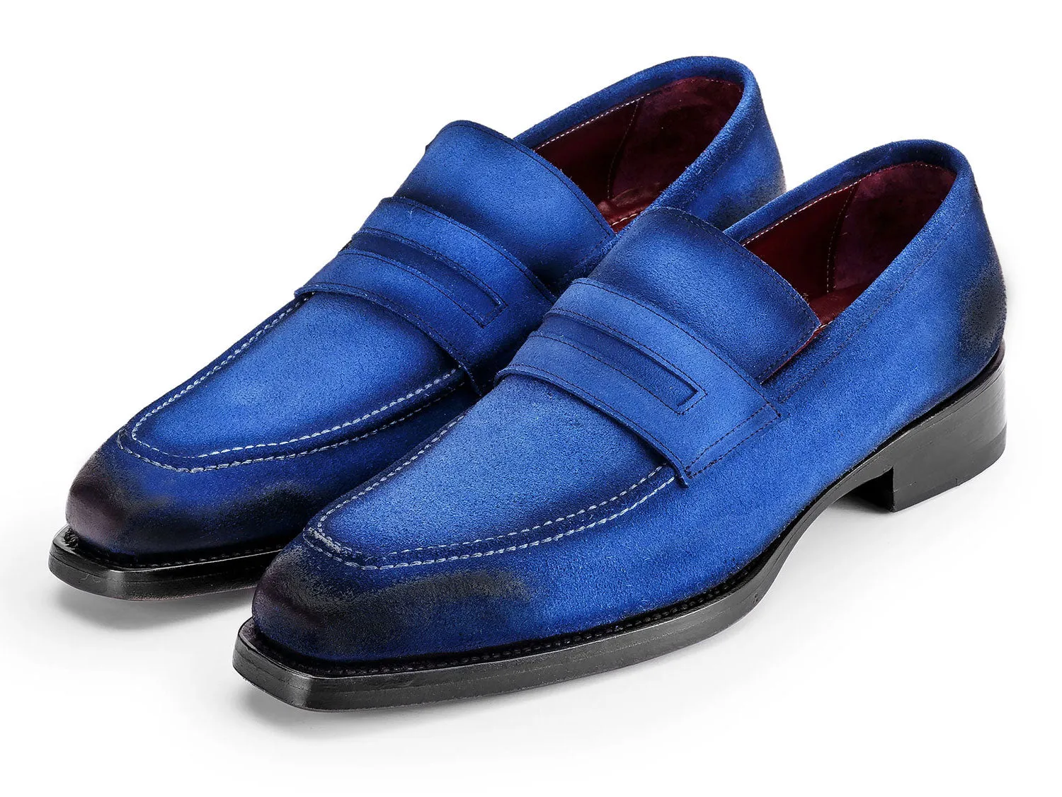 Paul Parkman Men's Antique Suede Goodyear Welted Loafers in Blue